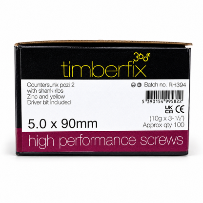 Box of 100x Timberfix 360 10g 5.0x90mm Premium Cutter Thread Wood Screws Countersunk