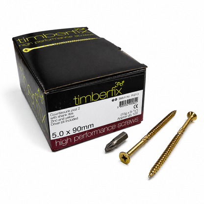 Box of 100x Timberfix 360 10g 5.0x90mm Premium Cutter Thread Wood Screws Countersunk