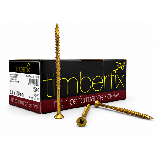 Box of 100x Timberfix 360 10g 5.0x100mm Premium Cutter Thread Wood Screws Countersunk