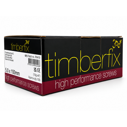 Box of 100x Timberfix 360 10g 5.0x100mm Premium Cutter Thread Wood Screws Countersunk