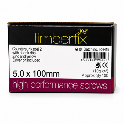 Box of 100x Timberfix 360 10g 5.0x100mm Premium Cutter Thread Wood Screws Countersunk
