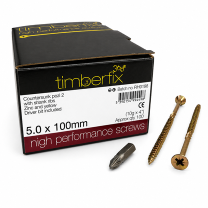 Box of 100x Timberfix 360 10g 5.0x100mm Premium Cutter Thread Wood Screws Countersunk