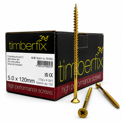 Box of 100x Timberfix 360 10g 5.0x120mm Premium Cutter Thread Wood Screws Countersunk