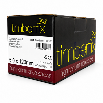 Box of 100x Timberfix 360 10g 5.0x120mm Premium Cutter Thread Wood Screws Countersunk
