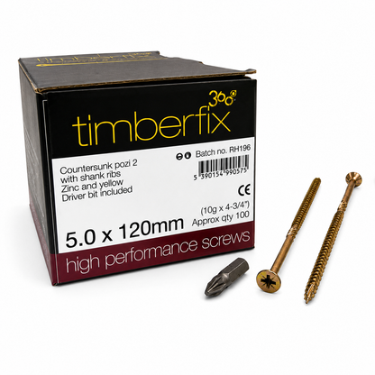Box of 100x Timberfix 360 10g 5.0x120mm Premium Cutter Thread Wood Screws Countersunk