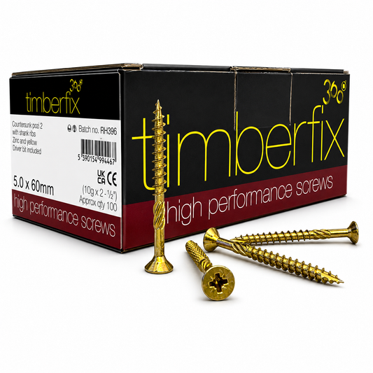 Box of 100x Timberfix 360 10g 5.0x60mm Premium Cutter Thread Wood Screws Countersunk
