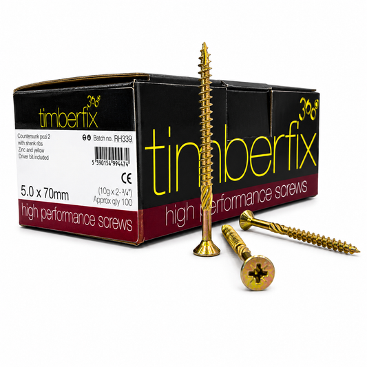 Box of 100x Timberfix 360 10g 5.0x70mm Premium Cutter Thread Wood Screws Countersunk