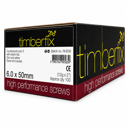 Box of 100x Timberfix 360 12g 6.0mmx50mm Premium Cutter Thread Wood Screws Countersunk