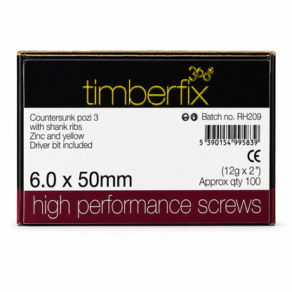 Box of 100x Timberfix 360 12g 6.0mmx50mm Premium Cutter Thread Wood Screws Countersunk