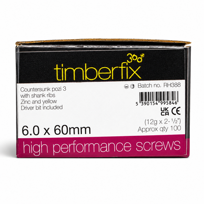 Box of 100x Timberfix 360 12g 6.0mmx60mm Premium Cutter Thread Wood Screws Countersunk