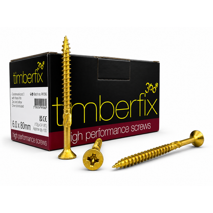 Box of 100x Timberfix 360 12g 6.0mmx80mm Premium Cutter Thread Wood Screws Countersunk