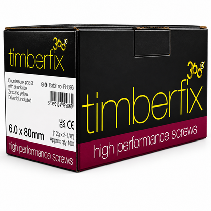 Box of 100x Timberfix 360 12g 6.0mmx80mm Premium Cutter Thread Wood Screws Countersunk