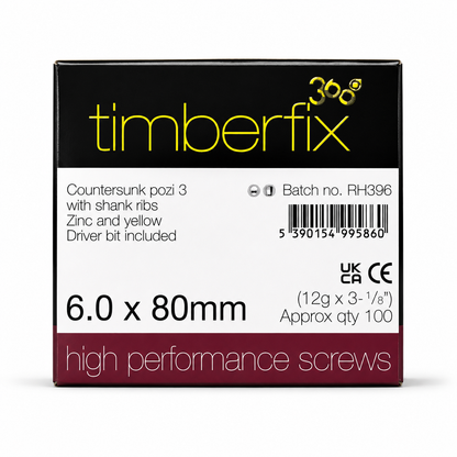 Box of 100x Timberfix 360 12g 6.0mmx80mm Premium Cutter Thread Wood Screws Countersunk