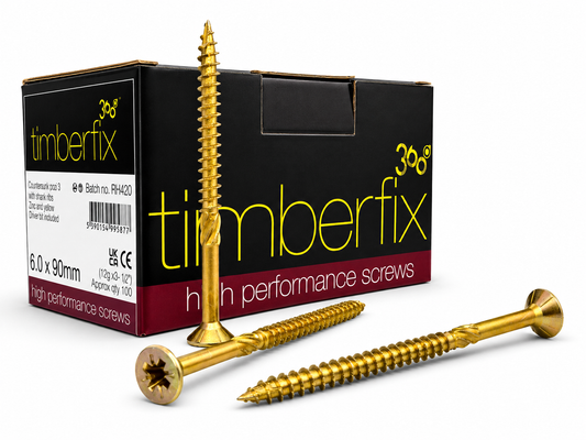 Box of 100x Timberfix 360 12g 6.0mmx90mm Premium Cutter Thread Wood Screws Countersunk