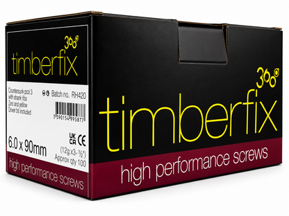 Box of 100x Timberfix 360 12g 6.0mmx90mm Premium Cutter Thread Wood Screws Countersunk