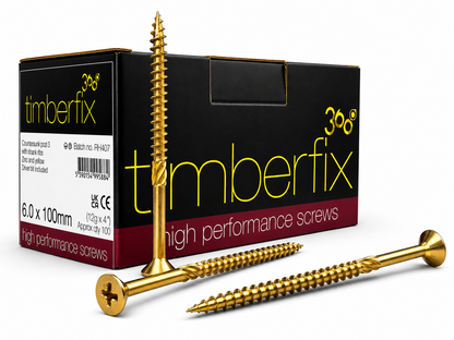 Box of 100x Timberfix 360 12g 6.0mmx100mm Premium Cutter Thread Wood Screws Countersunk