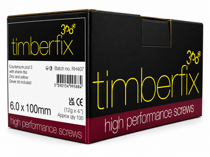 Box of 100x Timberfix 360 12g 6.0mmx100mm Premium Cutter Thread Wood Screws Countersunk