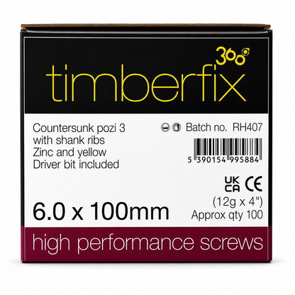 Box of 100x Timberfix 360 12g 6.0mmx100mm Premium Cutter Thread Wood Screws Countersunk
