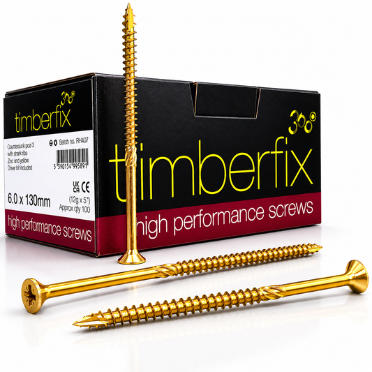 Box of 100x Timberfix 360 12g 6.0mmx130mm Premium Cutter Thread Wood Screws Countersunk
