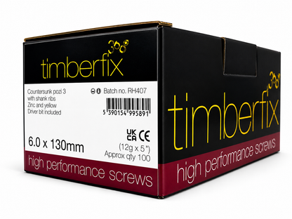 Box of 100x Timberfix 360 12g 6.0mmx130mm Premium Cutter Thread Wood Screws Countersunk