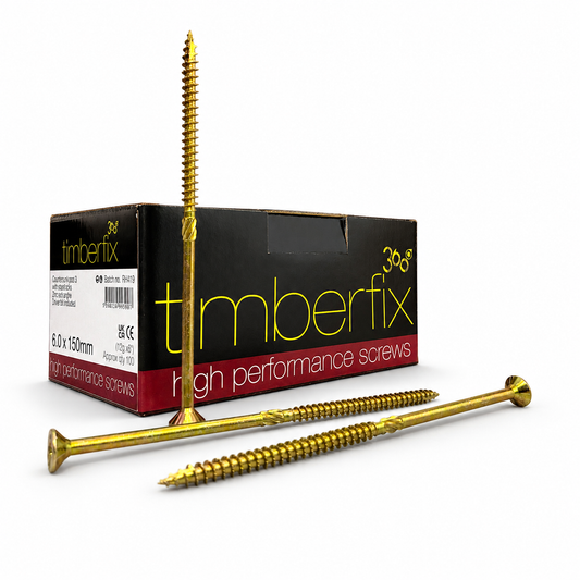 Box of 100x Timberfix 360 12g 6.0mmx150mm Premium Cutter Thread Wood Screws Countersunk