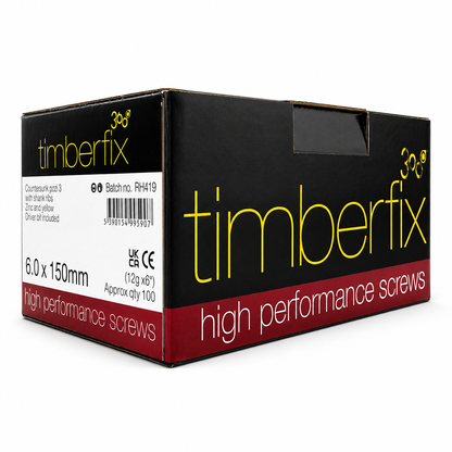 Box of 100x Timberfix 360 12g 6.0mmx150mm Premium Cutter Thread Wood Screws Countersunk