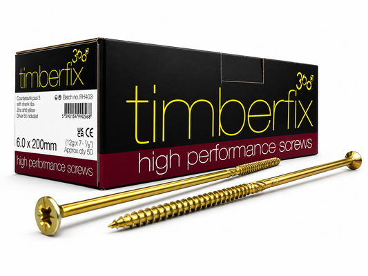Timberfix 360 12g 6.0mmx200mm Premium Cutter Thread Wood Screws Countersunk