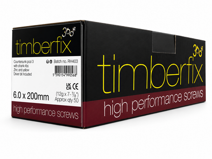 Timberfix 360 12g 6.0mmx200mm Premium Cutter Thread Wood Screws Countersunk