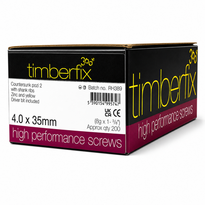 Box of 200x Timberfix 360 8g 4.0x35mm Premium Cutter Thread Wood Screws Countersunk