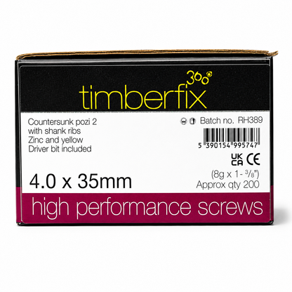 Box of 200x Timberfix 360 8g 4.0x35mm Premium Cutter Thread Wood Screws Countersunk