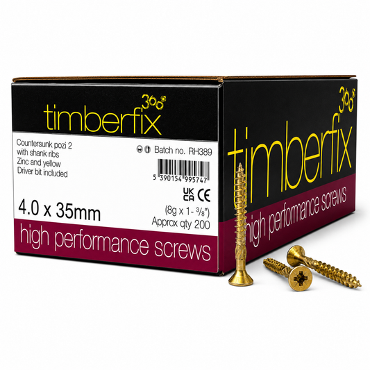 Box of 200x Timberfix 360 8g 4.0x35mm Premium Cutter Thread Wood Screws Countersunk