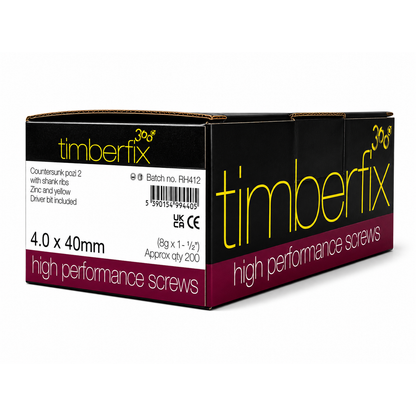Box of 200x Timberfix 360 8g 4.0x40mm Premium Cutter Thread Wood Screws Countersunk