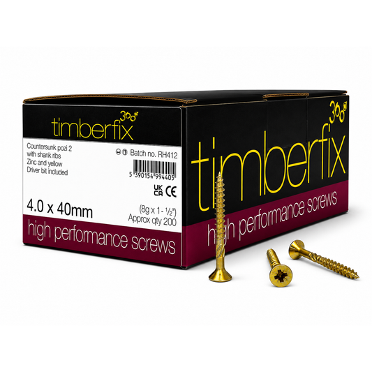 Box of 200x Timberfix 360 8g 4.0x40mm Premium Cutter Thread Wood Screws Countersunk