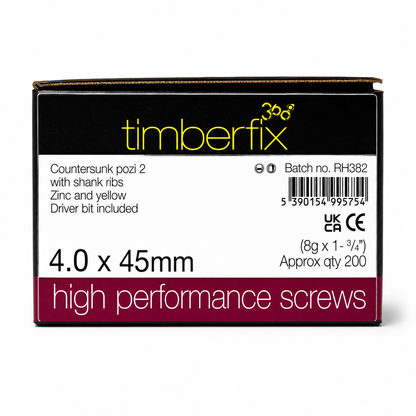 Box of 200x Timberfix 360 8g 4.0x45mm Premium Cutter Thread Wood Screws Countersunk