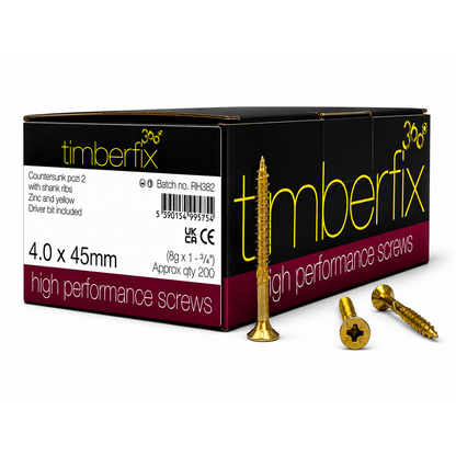 Box of 200x Timberfix 360 8g 4.0x45mm Premium Cutter Thread Wood Screws Countersunk