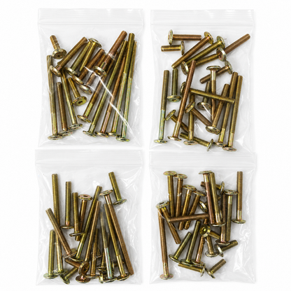 Mixed Bags of Furniture Connector Bolts in Black, Bronze, Bright Zinc, and Yellow