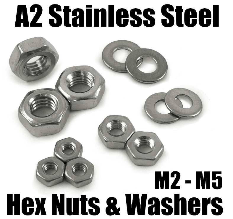 A2 Stainless Steel M2 M2.5 M3 M3.5 M4 M5 Micro Model Hex Full Nuts & Washers A