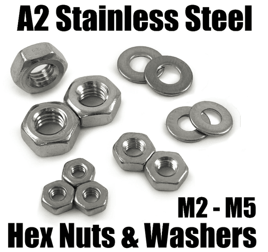 A2 Stainless Steel M2 M2.5 M3 M3.5 M4 M5 Micro Model Hex Full Nuts & Washers A