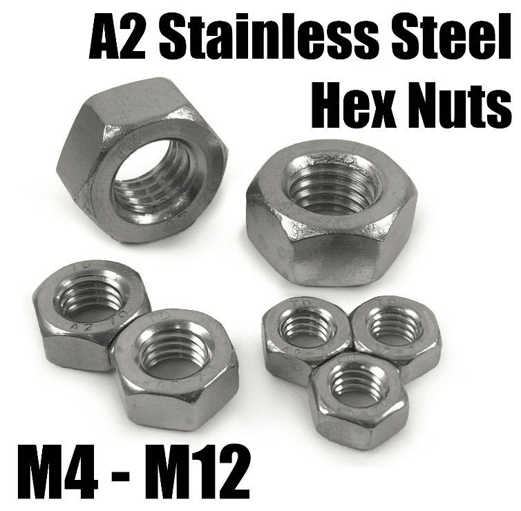 A2 Stainless Steel Metric M4 M5 M6 M7 M8 M10 M12 Hexagon Hex Full Nuts Standard