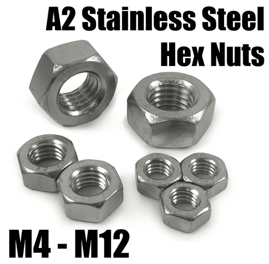 A2 Stainless Steel Metric M4 M5 M6 M7 M8 M10 M12 Hexagon Hex Full Nuts Standard