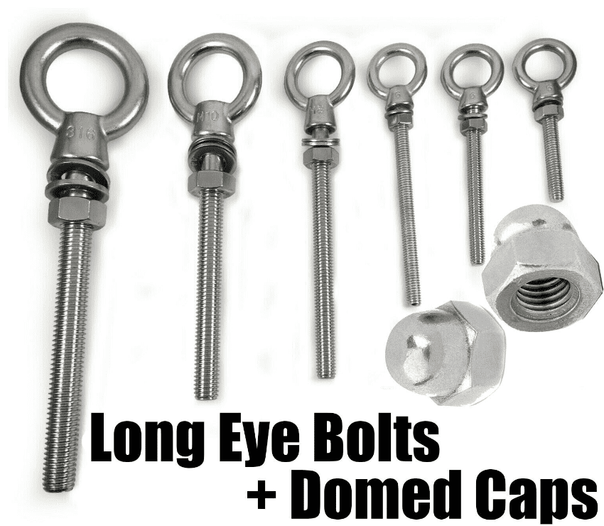 A4 316 M6 M8 M10 M12 Marine Stainless Steel Lifting Eye Long Bolt + Domed Caps