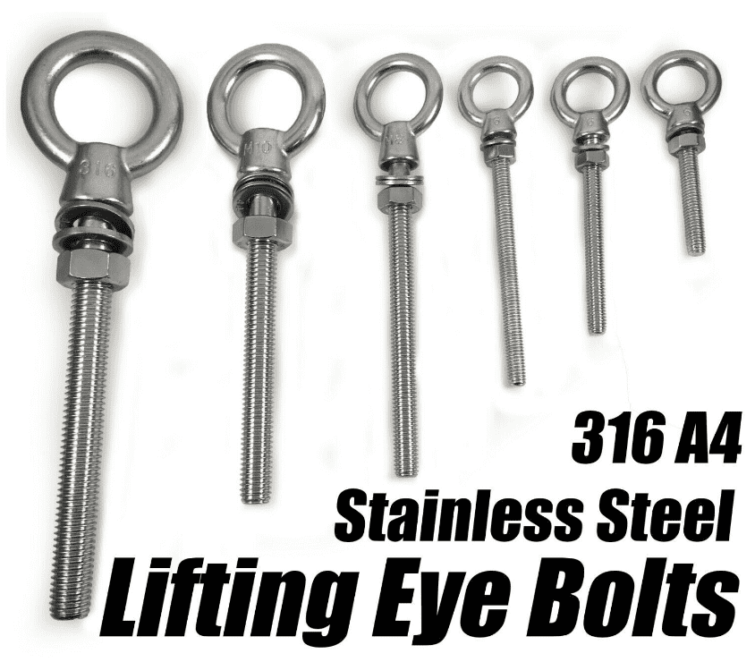 A4 316 Marine Grade Stainless Steel Lifting Eye Bolt Longshank Nut M6 M8 M10 M12