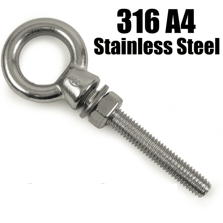 A4 316 Marine Grade Stainless Steel Lifting Eye Bolt Longshank Nut M6 M8 M10 M12