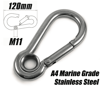A4 Marine Grade Stainless Steel Carabiner Spring Hook Clip W Eyelet M11 x 120mm