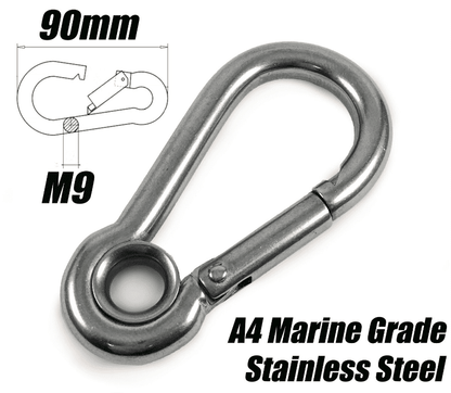 A4 Marine Grade Stainless Steel Carabiner Spring Hook Clip With Eyelet M9X90mm