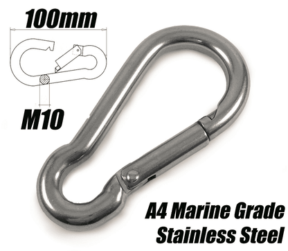 A4 Marine Grade Stainless Steel Carabiner Spring Hook Snap Rope Clip M10x100mm