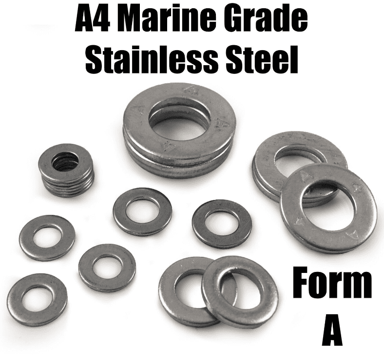 A4 Marine Grade Stainless Steel form A Washers for Bolts M4 M5 M6 M8 M10 Din125A
