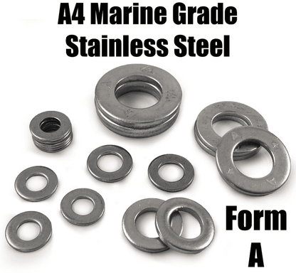 A4 Marine Grade Stainless Steel form A Washers for Bolts M4 M5 M6 M8 M10 Din125A
