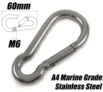 A4 Stainless Steel Carabiner Spring Hook Rope Clips M6X60mm