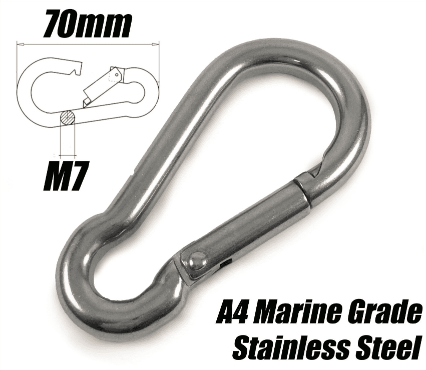 A4 Stainless Steel Carabiner Spring Hook Rope Clips M7X70mm